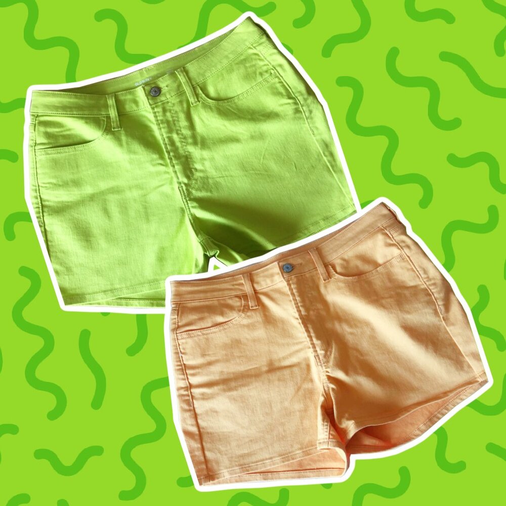 Bundle of TWO neon green and orange denim shorts!
